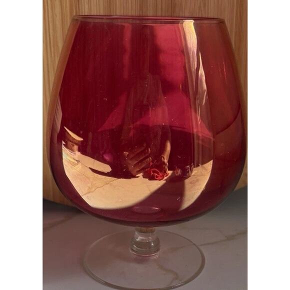 Mid Century Vintage Hand Blown Glass Ruby Red Brandy Snifter Balloon Vase 6 “ - Picture 4 of 4